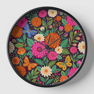 Abstract Dahlia Butterflies Art Clocks