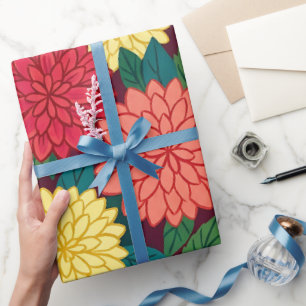Abstract Dahlias Garden Butterfly Wrapping Paper