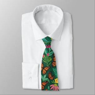 Abstract Daisies Butterflies Neck Tie