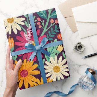 Abstract Daisies & Butterflies Wrapping Paper