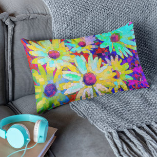 Abstract Daisies In Bright Colours Lumbar Cushion
