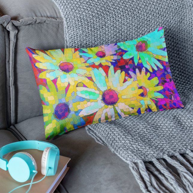 Abstract Daisies In Bright Colours Lumbar Cushion (Creator Uploaded)