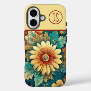 Abstract Daisy and Leaves Botanical Monogrammed iPhone 16 Case