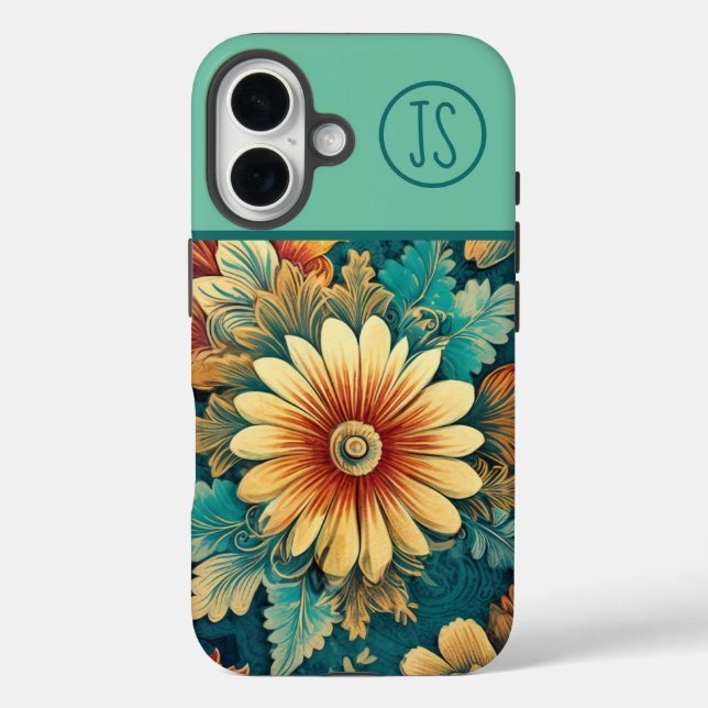 Abstract Daisy and Leaves Botanical Monogrammed Case-Mate iPhone Case (Back)