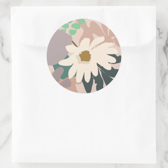 Abstract Daisy Floral Foliage Modern   Classic Round Sticker (Bag)