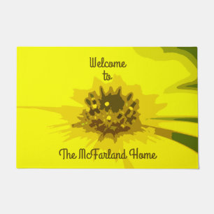 Abstract Daisy Flower in Colourful Vivid Yellow Doormat
