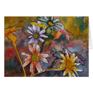 abstract daisy flowers watercolor painting art