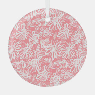 Abstract daisy sketch, monochrome pattern glass tree decoration