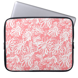 Abstract daisy sketch, monochrome pattern laptop sleeve