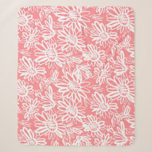 Abstract daisy sketch, monochrome pattern sherpa blanket