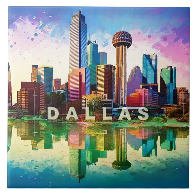 Abstract Dallas Skyline Art Modern Cityscape  Ceramic Tile (Front)