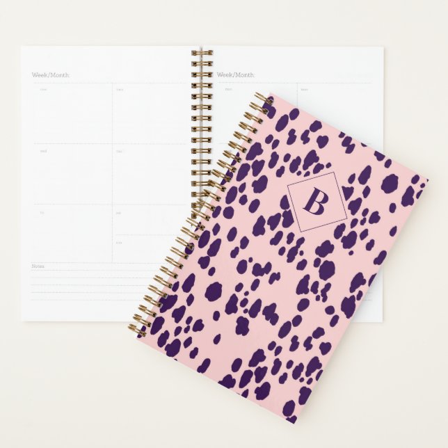 Abstract Dalmatian Animal Print Pink Monogram Planner (Display)