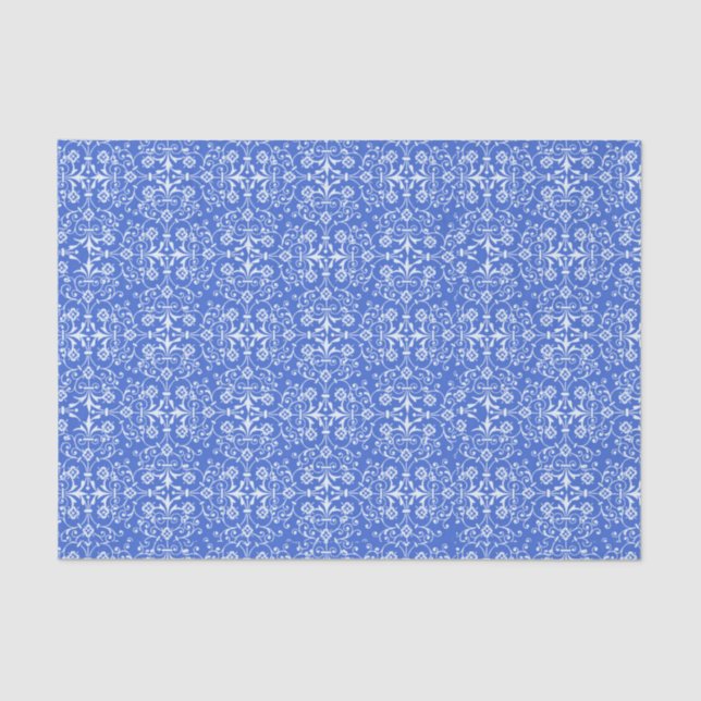 Abstract Damask Blue Tissue Paper (Front)