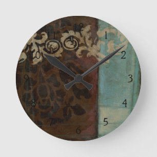Abstract Damask Tapestry by Jennifer Goldberger Round Clock