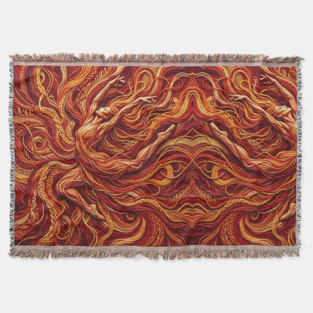 Abstract Dancer Fire Red Thread Blankets (Front)