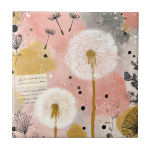 Abstract Dandelion Watercolor Floral Art Ceramic Tile