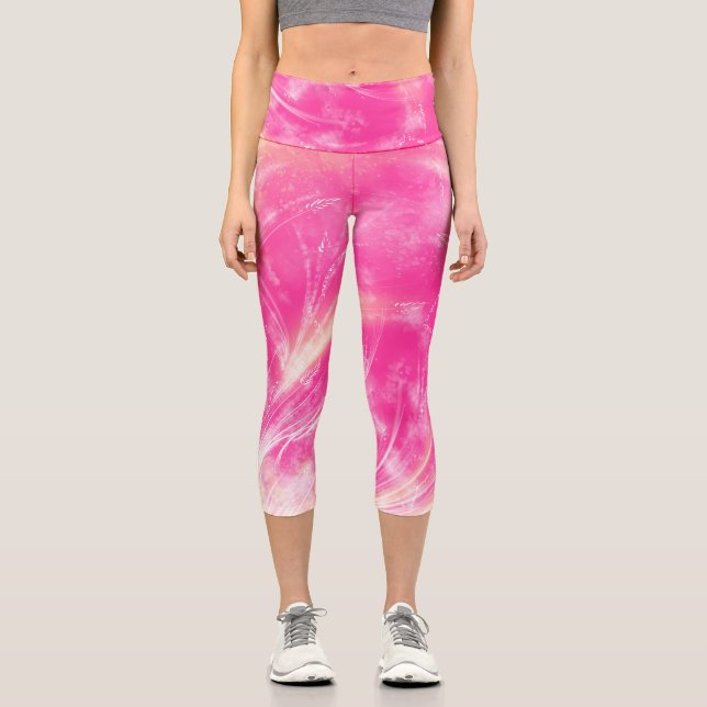Abstract Dandelions & fireflies Pink Capri Leggings (Front)