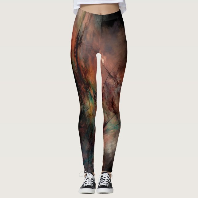 Abstract Dark Black And Blue Pattern Leggings (Front)