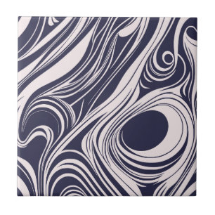 Abstract dark blue and grey liquid swirls design ceramic tile