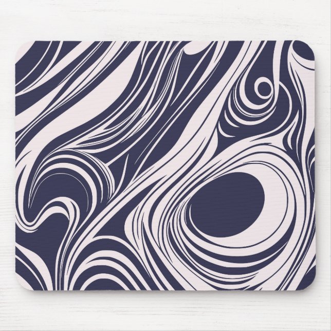 Abstract dark blue and grey liquid swirls design mouse pad (Front)