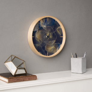 Abstract Dark Blue Gold Fluid Art Painting Clock