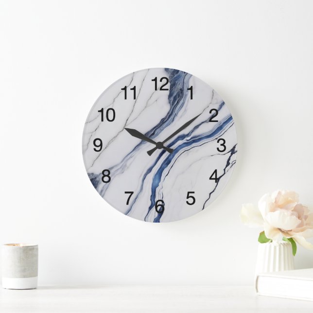 Abstract Dark Blue Green Mist Fractal Large Clock (Home)