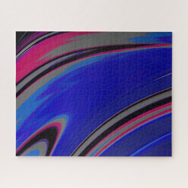 Abstract Dark Blue Grey Magenta Fractal Swirl Jigsaw Puzzle (Horizontal)