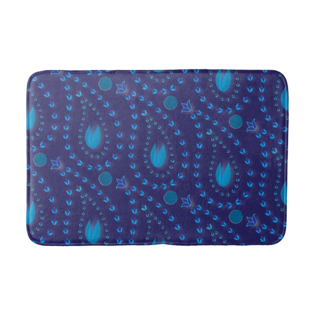 Abstract Dark Blue Paisley Tulip Floral pattern Bath Mat (Front)