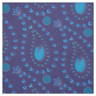 Abstract Dark Blue Paisley Tulip Floral pattern Fabric