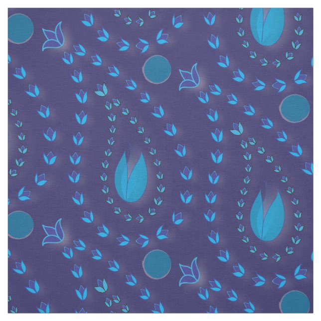 Abstract Dark Blue Paisley Tulip Floral pattern Fabric (Swatch)