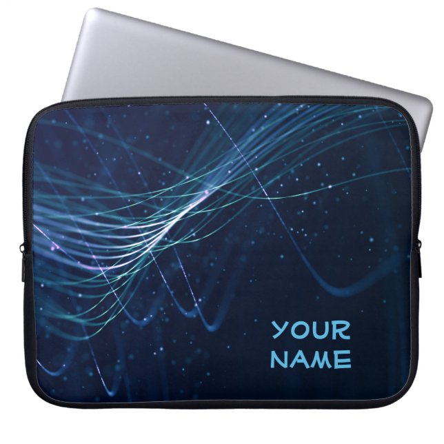 Abstract Dark Blue with Customisable Name Laptop Sleeve (Front)