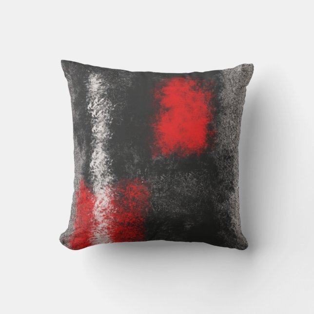 Abstract dark grey red and white pillow (Front)