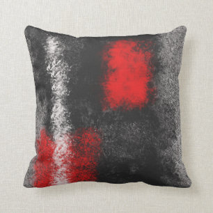 Abstract dark grey red and white pillow