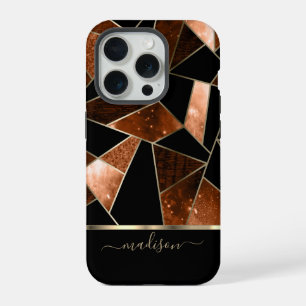 Abstract Dark Orange, Black and Gold Design iPhone 15 Pro Case