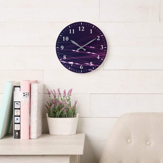 Abstract Dark Purple Lines with White Numerals Large Clock (Reading Room)