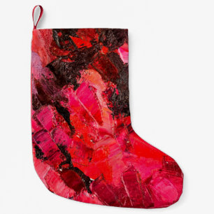Abstract dark red oil painting on canvas. small christmas stocking