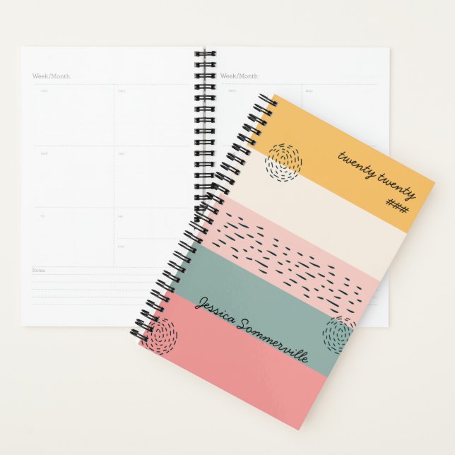 Abstract Dashes Ochre Coral Stripe with Name Planner (Display)