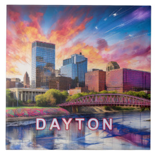Abstract Dayton Skyline Art Modern City Ceramic Tile