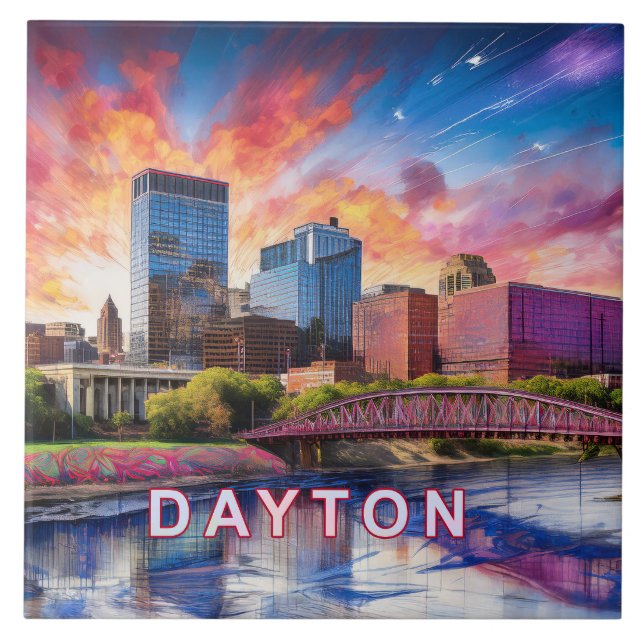Abstract Dayton Skyline Art Modern City Ceramic Tile (Front)