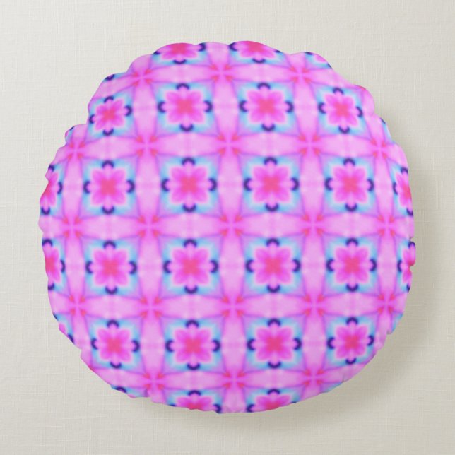 Abstract decorative geometric kaleidoscope texture round cushion (Front)