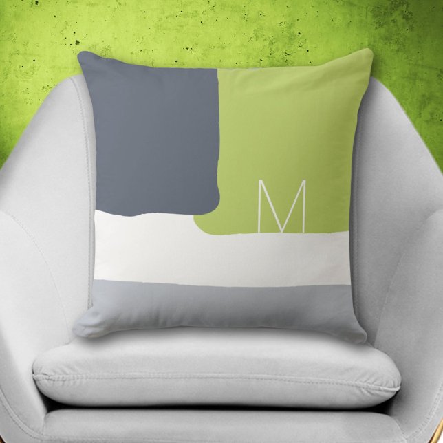 Abstract Decorative Lime Green Monogram  Cushion (Abstract Decorative Lime Green Monogram Throw Pillow)