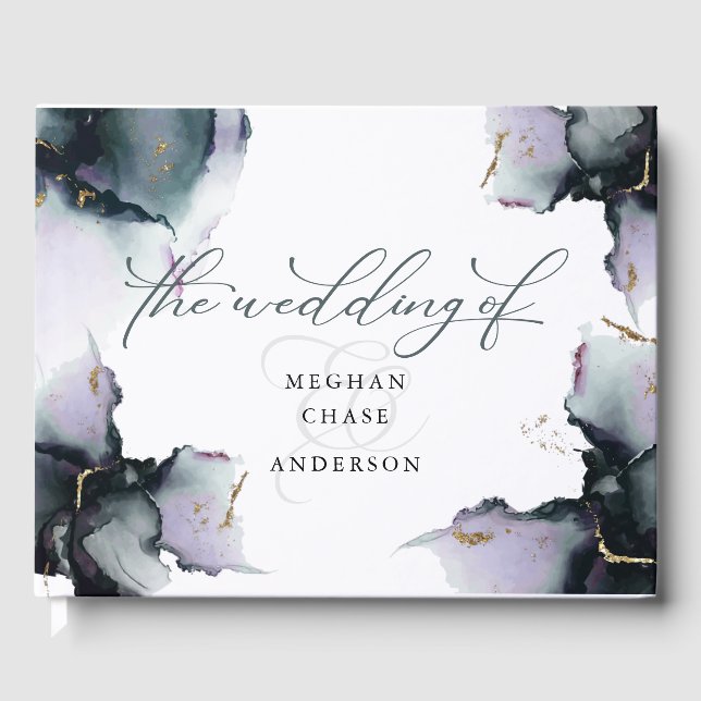 Abstract Deep Cyan Dusty Amethyst Geode Guest Book (Front)