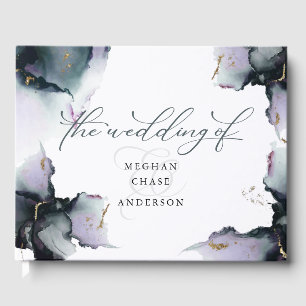 Abstract Deep Cyan Dusty Amethyst Geode Guest Book