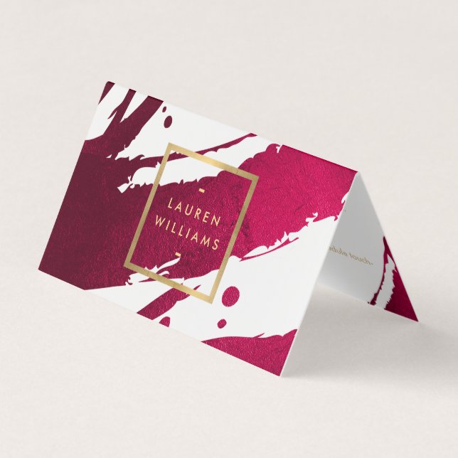 Abstract Deep Ruby Red Brushstrokes Business Card (Front)