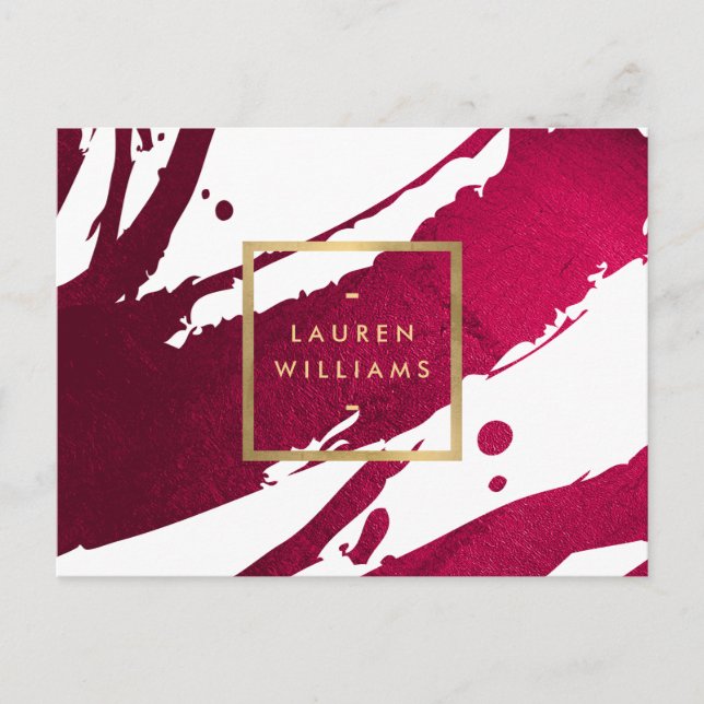 Abstract Deep Ruby Red Brushstrokes Postcard (Front)