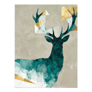 Abstract Deer with Geometric Gold Accents Photo Print