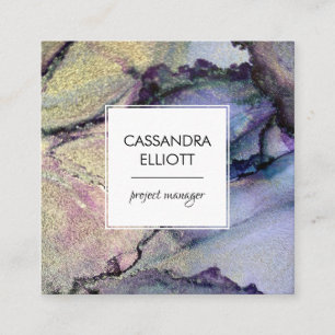 Abstract Denim Blue & Gold Alcohol Ink Liquid Art Square Business Card