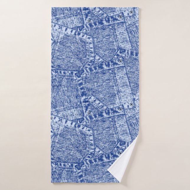 Abstract Denim Pockets Patchwork Seamless Pattern  Bath Towel (Bath Towel)