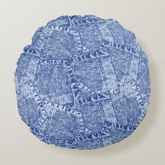 Abstract Denim Pockets Patchwork Seamless Pattern  Round Cushion (Front)