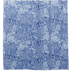 Abstract Denim Pockets Patchwork Seamless Pattern Shower Curtain